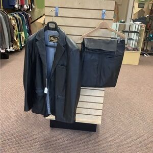 Elegant Black Leather Jacket and Pants Set